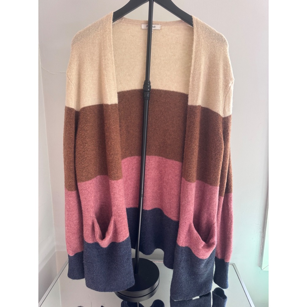 Madewell Colorblock Cardigan Sweater Merino Wool Alpaca Pink Brown Navy M